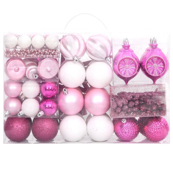 108 pcs conjunto de enfeites de Natal branco e rosa M 3