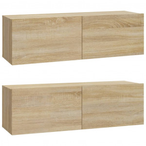 Mueble TV de pared 2 uds madera contrachapada roble 100x30x30cm H