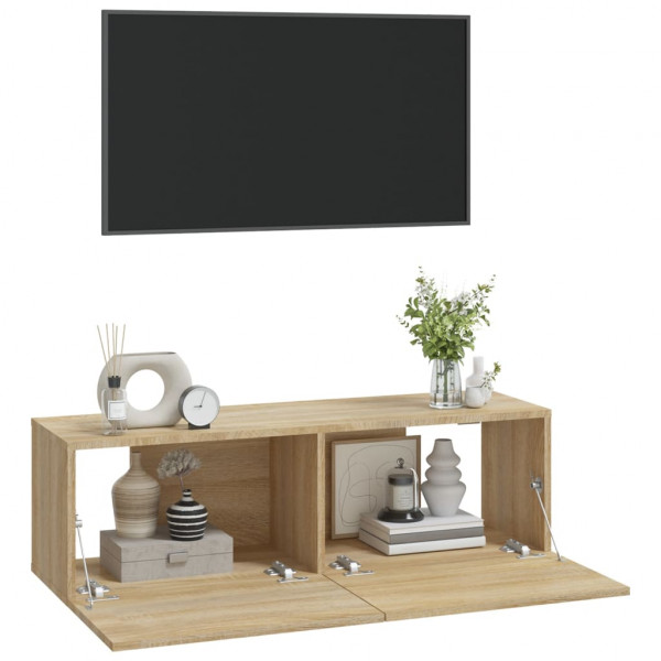 Mueble TV de pared 2 uds madera contrachapada roble 100x30x30cm M 4