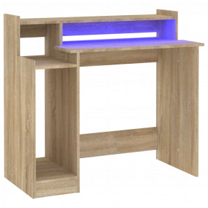 Escritorio con LED madera contrachapada roble sonoma 97x45x90cm H