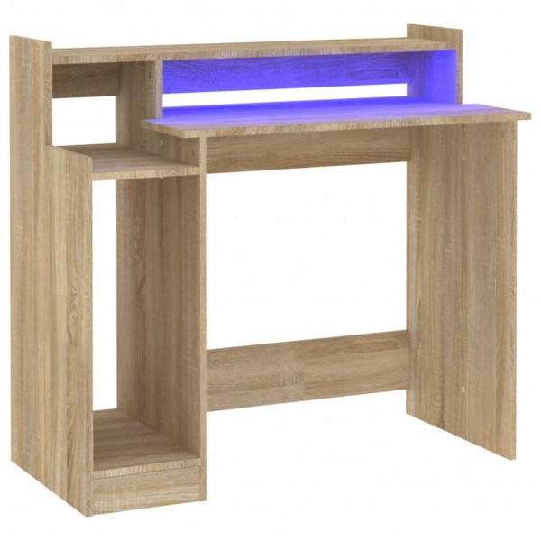 Escritorio con LED madera contrachapada roble sonoma 97x45x90cm M 2