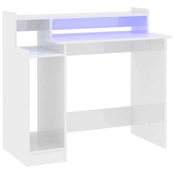 Escritorio LED madera contrachapada blanco brillo 97x45x90 cm M 2