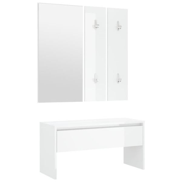 Set de muebles de recibidor madera contrachapada blanco brillo M 2