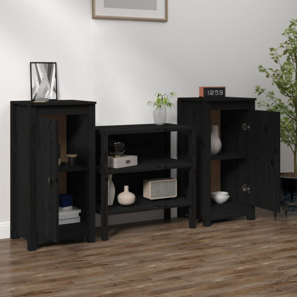 Aparadores 2 uds madera maciza de pino negro 40x35x80 cm M 3