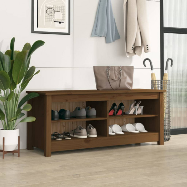 Banco zapatero madera maciza de pino marrón miel 110x38x45.5 cm D