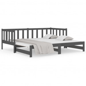 Sofá cama extraíble madera maciza de pino gris 2x(90x190) cm H