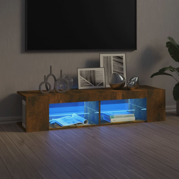 Mueble de TV con luces LED roble ahumado 135x39x30 cm D