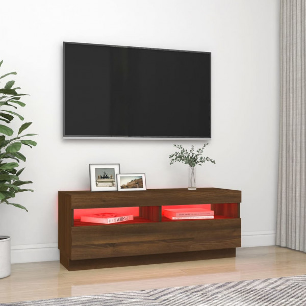 Mueble de TV con luces LED marrón roble 100x35x40 cm M 3