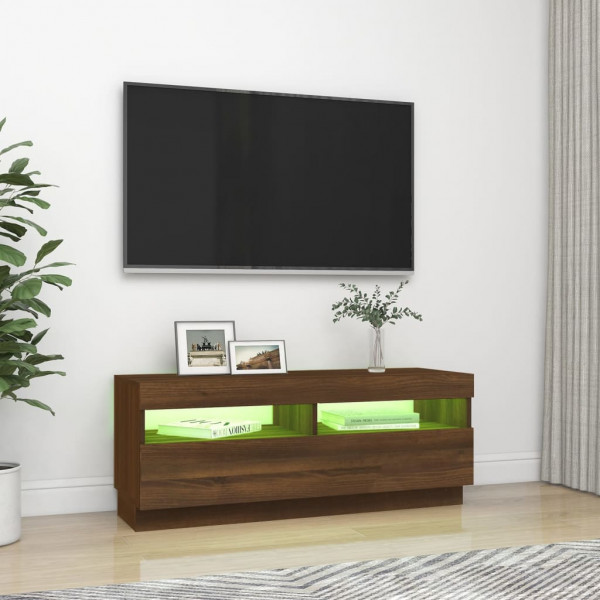 Mueble de TV con luces LED marrón roble 100x35x40 cm M 4
