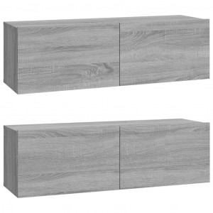 Mueble TV de pared 2 uds madera contrachapada gris 100x30x30cm H