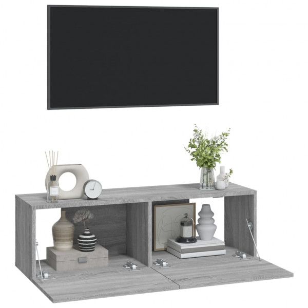 Mueble TV de pared 2 uds madera contrachapada gris 100x30x30cm M 4