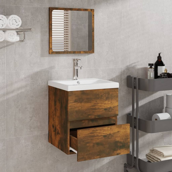 Armario de baño con espejo madera contrachapada roble ahumado M 3