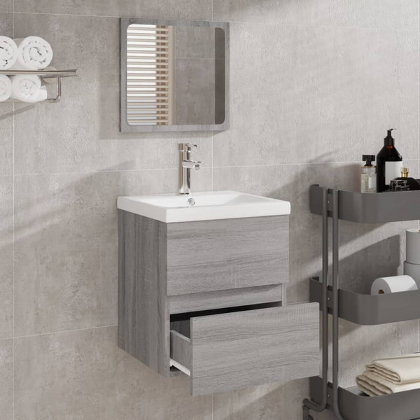 Armario de baño con espejo madera contrachapada gris Sonoma M 3
