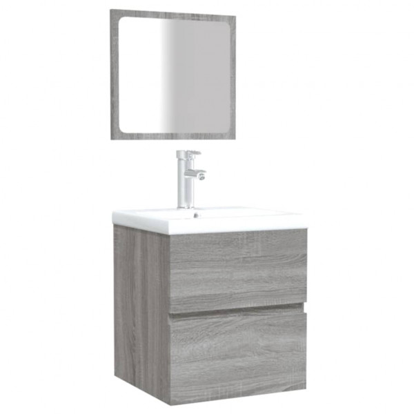Armario de baño con espejo madera contrachapada gris Sonoma M 4
