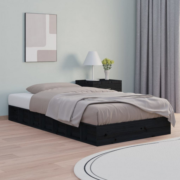 Estructura cama madera maciza individual negro 75x190 cm D