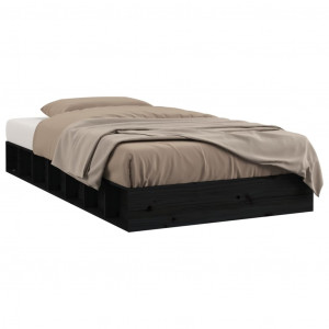 Estructura de cama doble de madera maciza negro 135x190 cm H