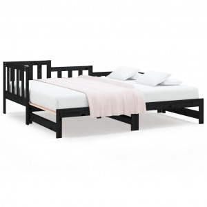 Sofá cama extraíble madera maciza de pino negro 2x(90x190) cm H