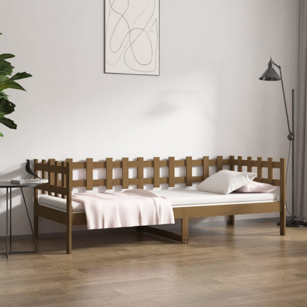 Sofá cama de madera maciza de pino marrón miel 80x200 cm D