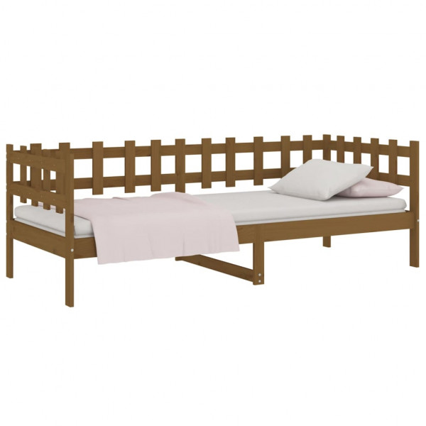 Sofá cama madera maciza de pino marrón miel 90x200 cm M 3