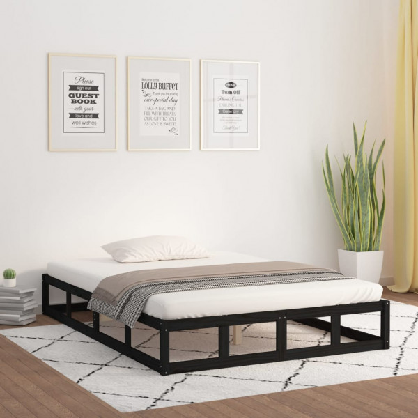 Estructura de cama de madera maciza negra super king 180x200 cm D