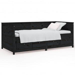Sofá cama madera maciza de pino negro 90x190 cm H