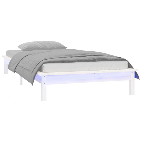 Estrutura de cama c/ luzes LEDs 100x200cm madeira maciça branco M 3