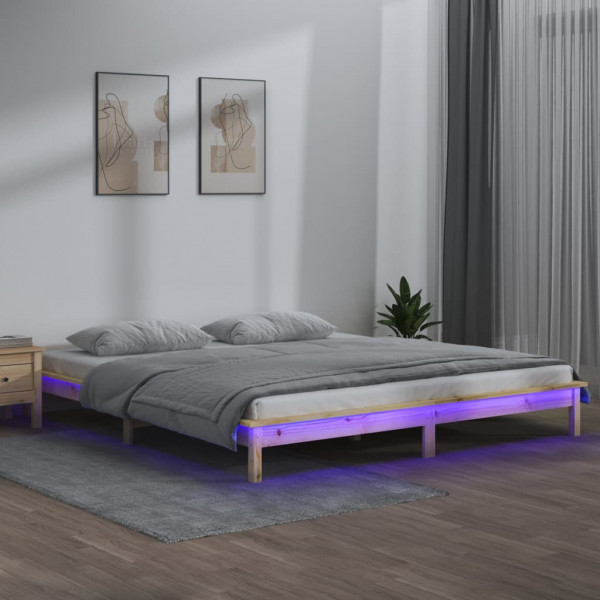 Estructura de cama con LED madera maciza 120x200 cm D