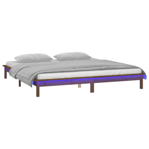 Estructura de cama con LED madera maciza marrón miel 200x200 cm M 3