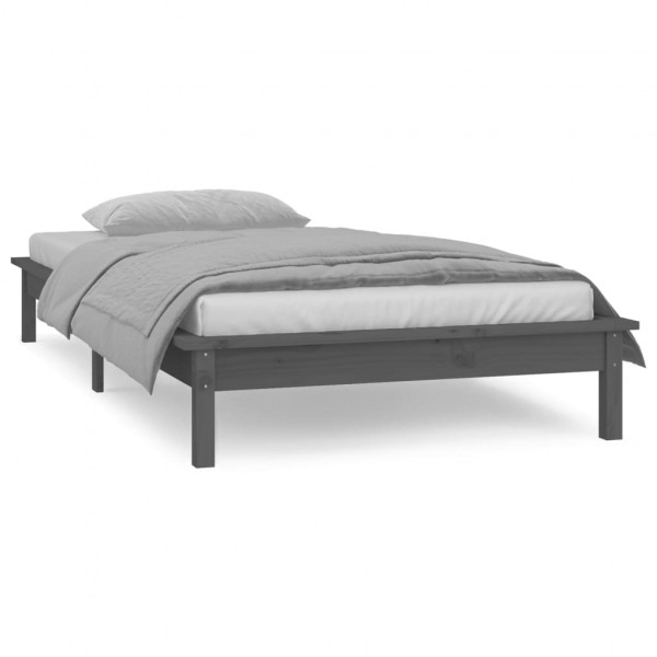 Estrutura cama c/ LED solteiro 75x190cm madeira maciça cinzento M 4