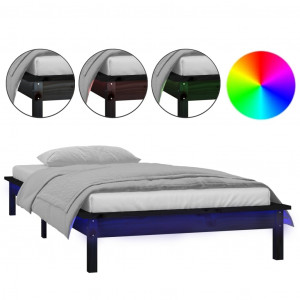 Estructura de cama con LED madera maciza negra 75x190 cm H
