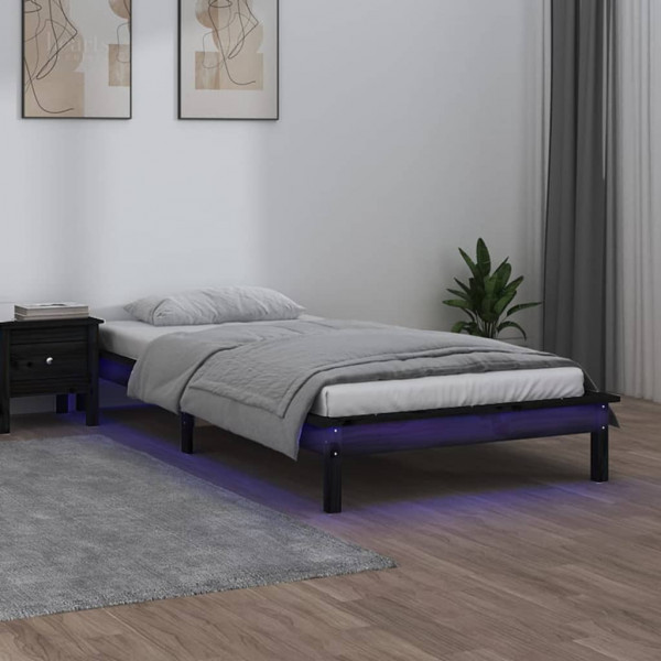 Estructura de cama con LED madera maciza negra 90x190 cm D