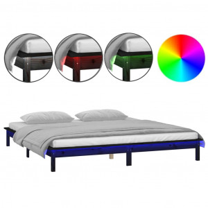 Estrutura cama c/ LED pequena casal 120x190 cm pinho preto H