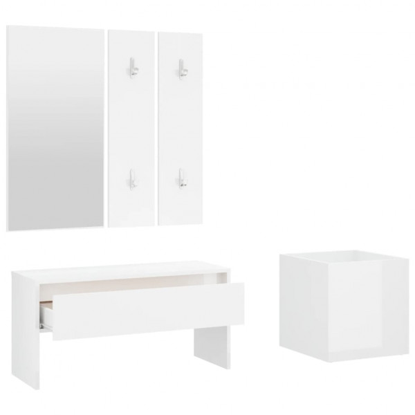 Set de muebles de recibidor madera contrachapada blanco brillo M 5
