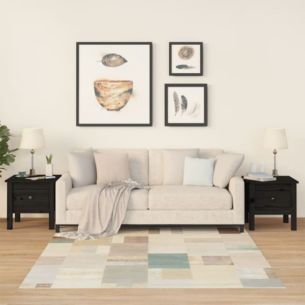 Mesa auxiliar 2 uds de madera maciza de pino negro 40x40x39 cm D