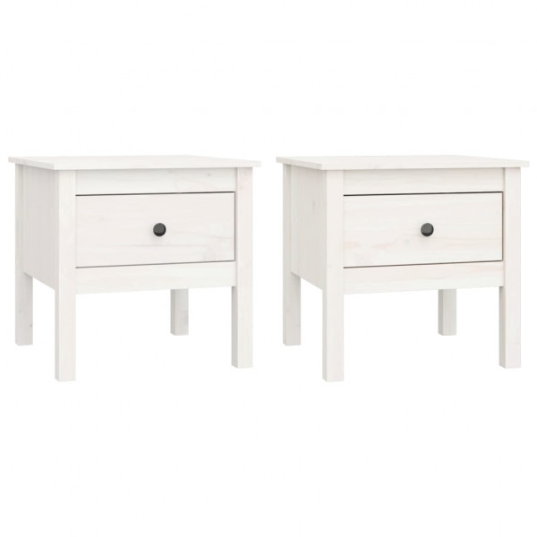 Mesas de apoio 2 pcs 50x50x49 cm madeira de pinho maciça Branco M 2