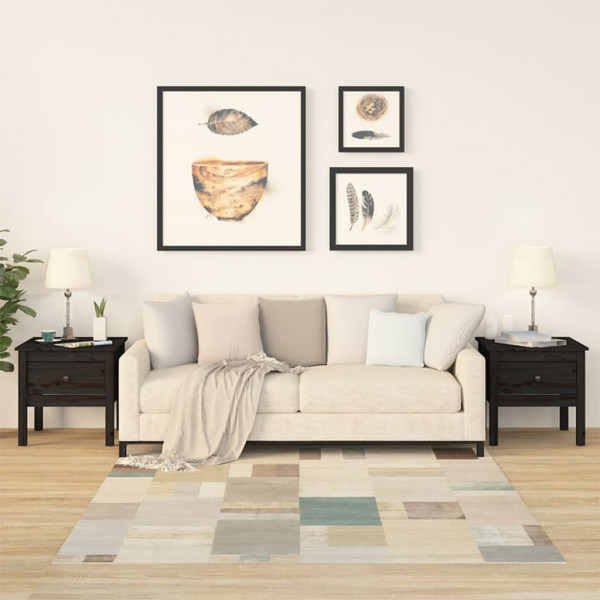 Mesa auxiliar 2 uds de madera maciza de pino negro 50x50x49 cm D