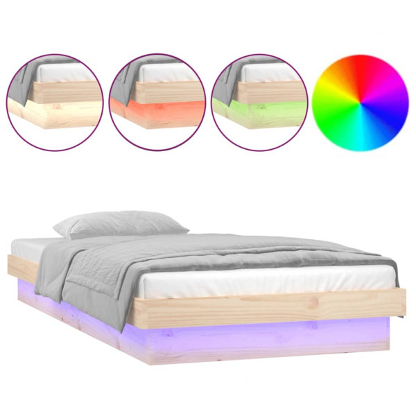 Estrutura de cama com luzes LED 90x200 cm madeira maciça M 4