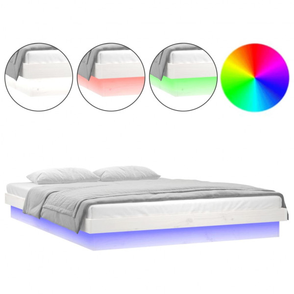 Estrutura de cama com luzes LEDs 140x200 madeira maciça branco M 4