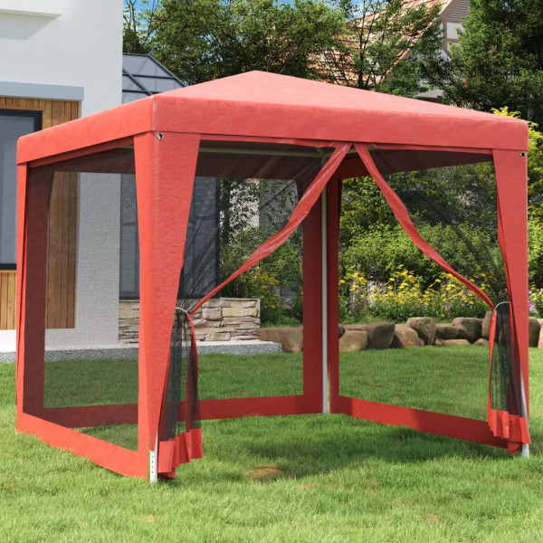 Carpa para fiestas con 4 paredes de malla HDPE rojo 2.5x2.5 m D