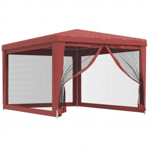 Carpa para fiestas con 4 paredes de malla HDPE rojo 3x4 m H