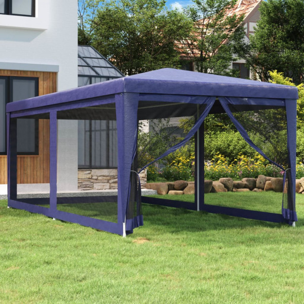 Carpa para fiestas con 6 paredes de malla HDPE azul 3x6 m D