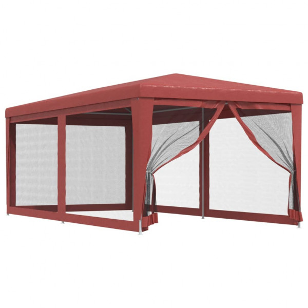 Carpa para fiestas con 6 paredes de malla HDPE rojo 3x6 m M 2