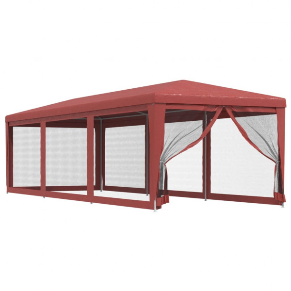 Carpa para fiestas con 8 paredes de malla HDPE rojo 3x9 m M 2