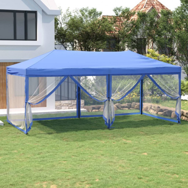 Carpa para fiestas plegable con paredes laterales azul 3x6 m D