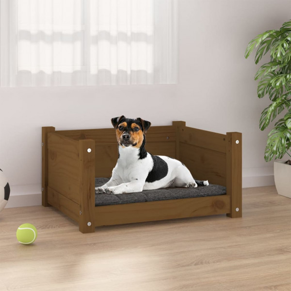 Cama para perros madera maciza pino marrón miel 55.5x45.5x28 cm D