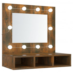 Mueble con espejo y LED color roble ahumado 60x31.5x62 cm H