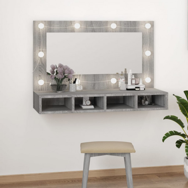 Mueble con espejo y LED color gris Sonoma 90x31.5x62 cm D