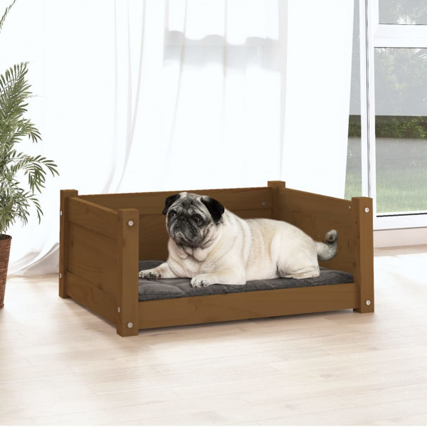 Cama para perros madera maciza pino marrón miel 65.5x50.5x28 cm M 3