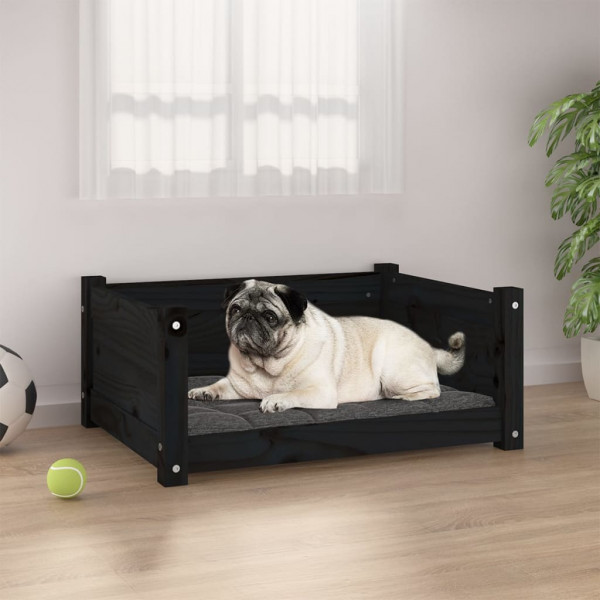 Cama para perros madera maciza de pino negro 65.5x50.5x28 cm D