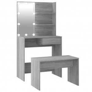 Juego de tocador con LED madera contrachapada gris Sonoma H